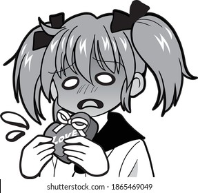 Girl in a sailor suit handing Valentine's chocolate (tensed and panicked)