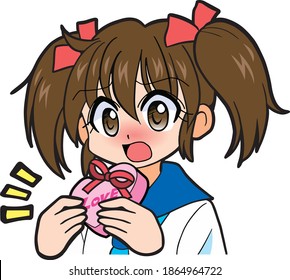 A girl in a sailor suit who gives Valentine's chocolate while blushing