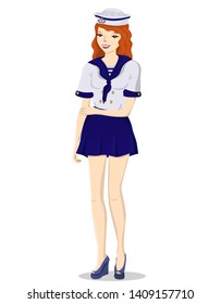 The girl in a sailor uniform in full growth. Vector image isolated on white background.