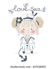 girl sailor/hand drawn vector illustration of girl sailor / baby girl/can be used for kid's or baby's shirt design/fashion print design/fashion graphic/t-shirt/kids wear