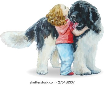 Girl with Saint Bernard