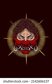 Girl with samurai mask vector illustration