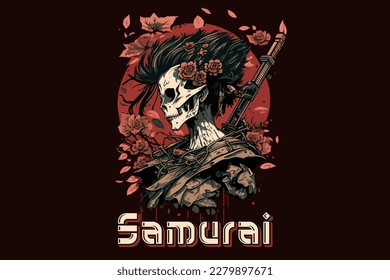 Girl samurai vector illustration for t-shirt design