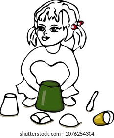 Girl in the sandbox vector illustration.