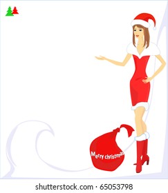 Girl in a Santa hat, vector