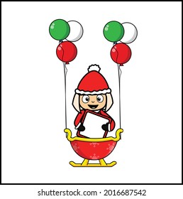 Girl in Santa Sleigh Christmas Vector Illustration