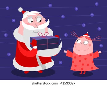 Girl and Santa - vector
