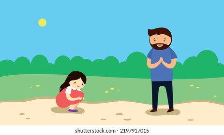 Girl Sat Down Near Dad On The Street