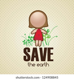 Girl, save the earth illustration, on vintage background