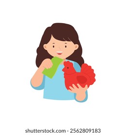Girl saving money on chicken saving bank illustration