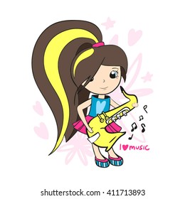 Girl with Saxophone Vector Illustration