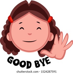 Girl saying good bye, illustration, vector on white background.