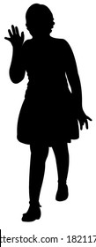 girl saying goodbye, weaving hand, silhouette vector
