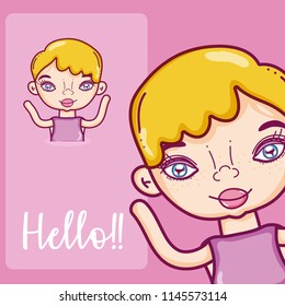Girl saying hello cartoon