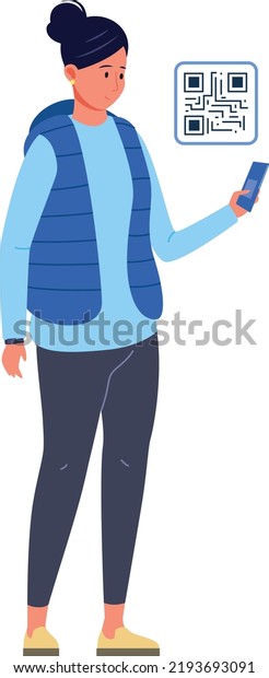 Girl Scan Qr Code Smartphone Digital Stock Vector (Royalty Free ...