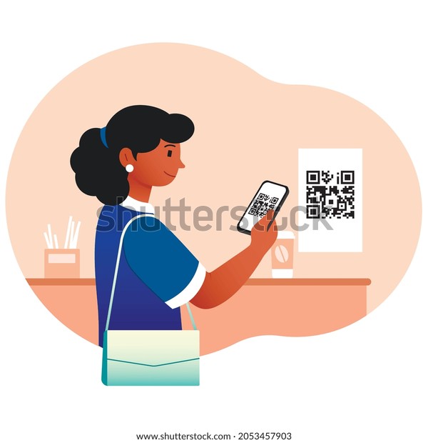 Girl Scans Qr Code Store Woman Stock Vector (Royalty Free) 2053457903 ...