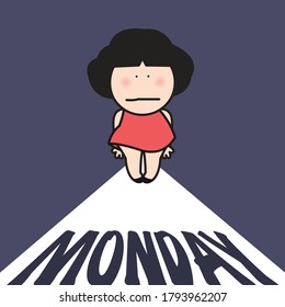 Girl Scared Of Monday Shadow Concept Card Character illustration