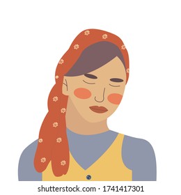 A girl in a scarf on her head. Vector illustration isolated on a white background.