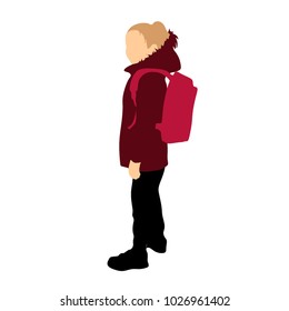 A girl with a school bag, a silhouette