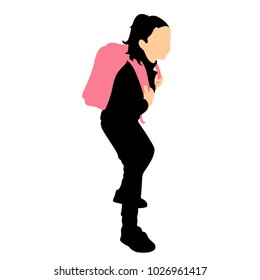 A girl with a school bag, a silhouette