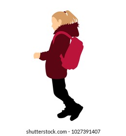 A girl with a school bag, a silhouette