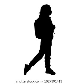 A girl with a school bag, a silhouette