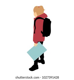 A girl with a school bag, a silhouette