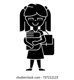 girl in school with book and backpack  icon, vector illustration, sign on isolated background