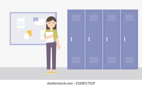 Girl in the school corridor modern vector. 