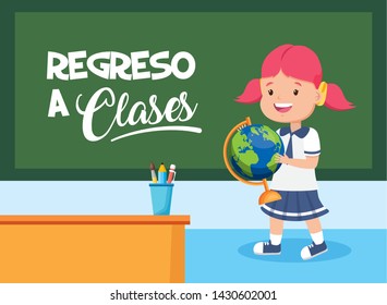 girl with school globe classroom back to school vector illustration