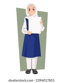 A girl in a school uniform, carrying a paper, an Arab girl, Omani