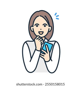 A girl in school uniform holds a smartphone in her hand. A woman is pleased with the happy news. Vector illustration.