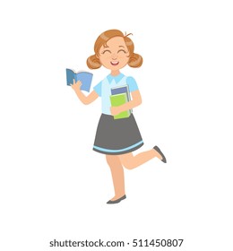 Girl In School Uniform With Open Book
