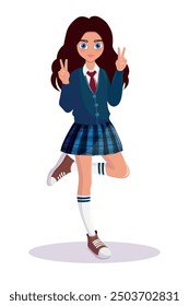 A girl in a school uniform. Primary school, education, return to school.