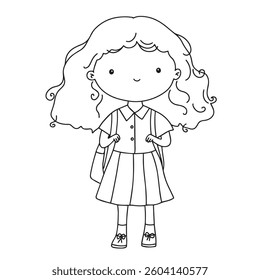 girl, schoolgirl with backpack. cute doodle illustration. back to school	