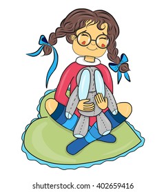 girl schoolgirl playing with toy