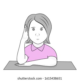 girl schoolgirl raises her hand. good student. vector illustration.