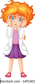 Girl in science gown and goggles illustration
