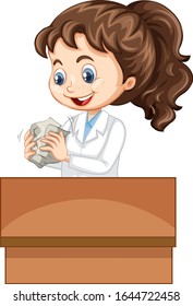 Girl In Science Gown Making Paper Ball On White Background Illustration