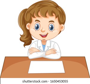 Girl in science gown on white background illustration