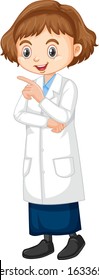 Girl in science gown standing on white background illustration