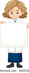 Girl in science gown standing on white background illustration