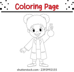 girl scientist holding test tubes coloring page