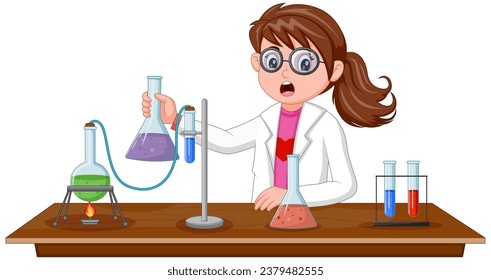Girl scientist in the laboratory. Vector illustration