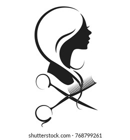 Girl and scissors with a comb silhouette vector