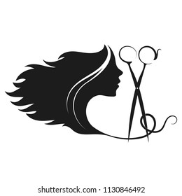 Girl and scissors silhouette for hairdresser and beauty salon