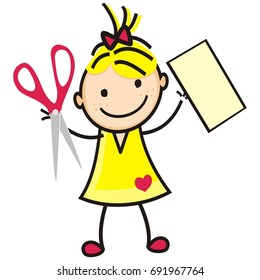 Girl and scissors, vector icon