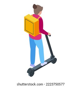 Girl scooter delivery icon isometric vector. Bike driver. Moto address