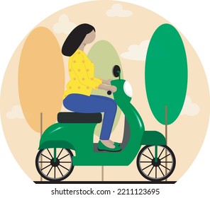 girl with scooty illustration. vector art of scooty girl