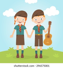 Girl scout and boy scout holding hands 